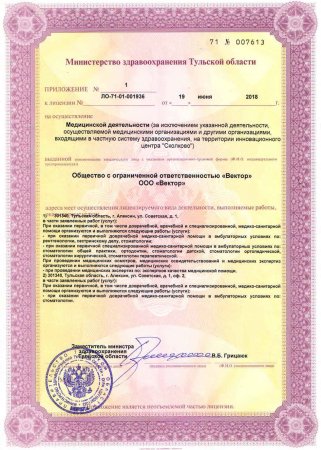 Приложение № 1 к лицензии ЛО-71-01-001936